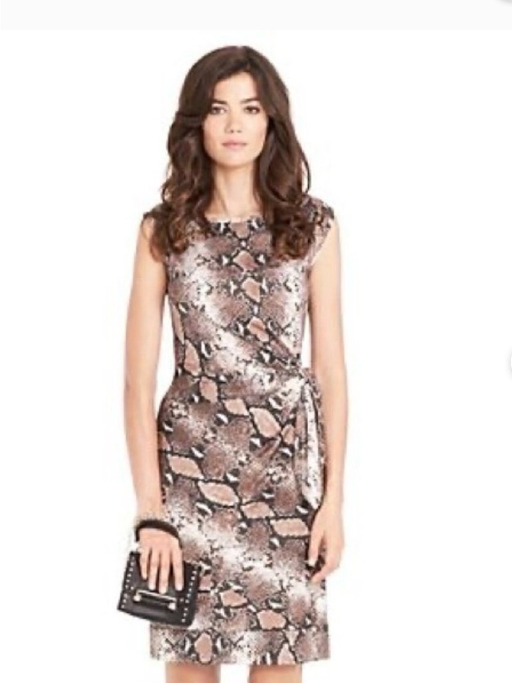Diane von Furstenberg DVF faux wrap Snake-Print dress Beige/Black 4